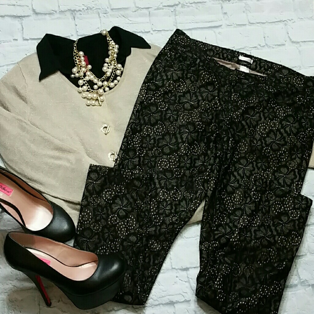 COPY - Xhilaration Tan Pants & Black Lace Overlay